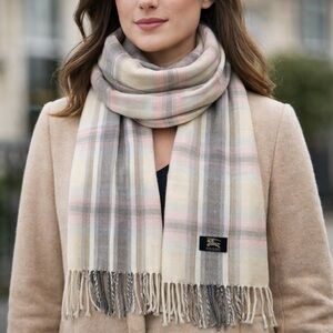 Burberry London Scarf Plaid Pink Fringe Nova Check Equestrian Knight Label 72x12
